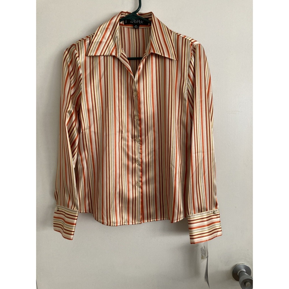 Kasper Shirt Womens 4P Petite Stripe Blouse Polyester Blend Button Down Top #639